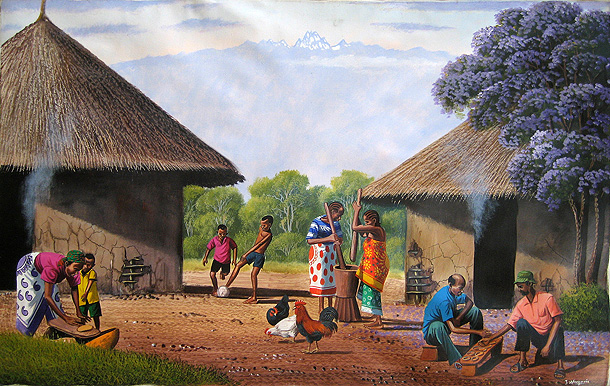 Traditional Homestead by Jane Wanjeri. Acrylic on Canvas 76cm x 51cm